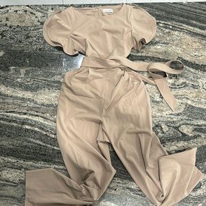 Calvin Klein Khaki Tie Waist Jumpsuit